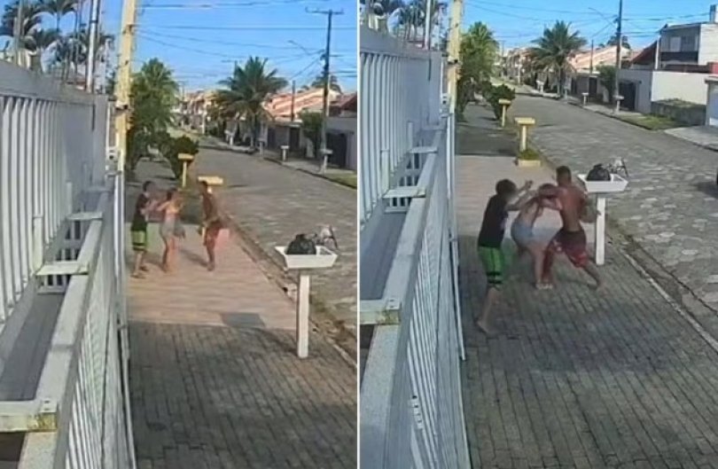 Câmera flagra homem dando socos e chutes em mãe e filho com autismo...