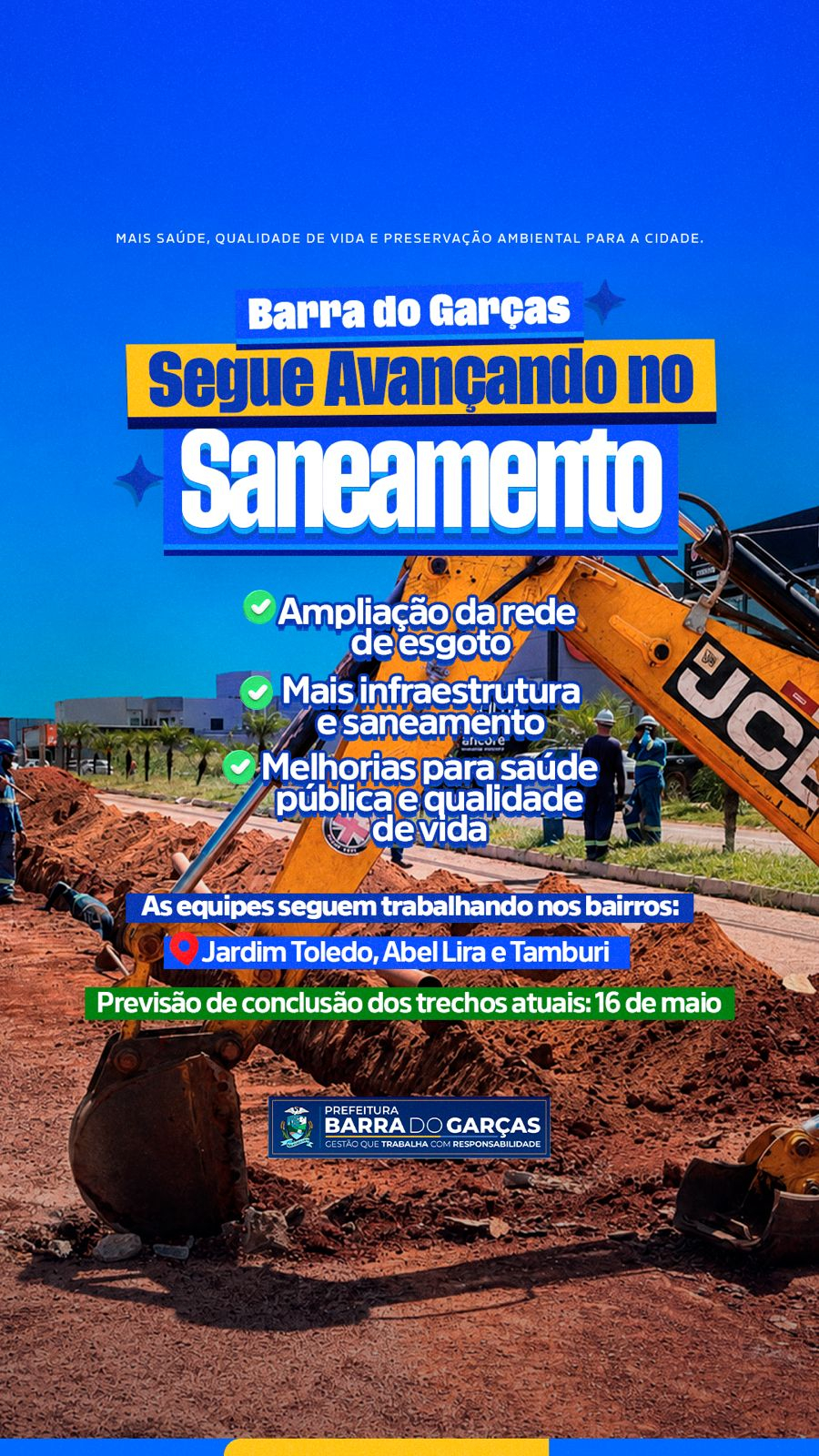 Obras de expansão da rede de esgoto avançam em Barra do Garças