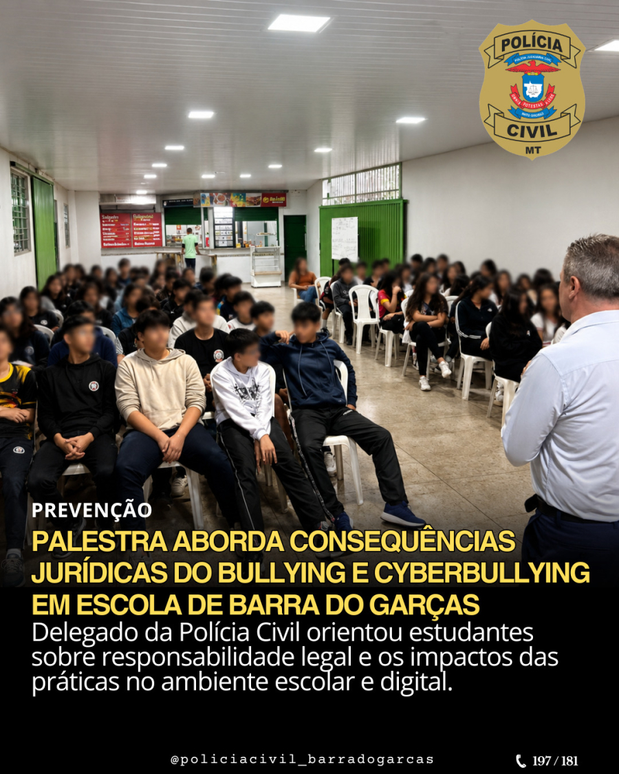 Palestra aborda consequências jurídicas do bullying e cyberbullying em escola de Barra do Garças