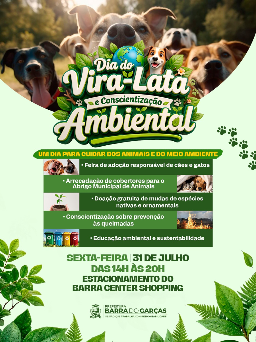 Prefeitura de Barra do Garças realiza dia de adoção de pets e conscientização ambiental no estacionamento do shopping