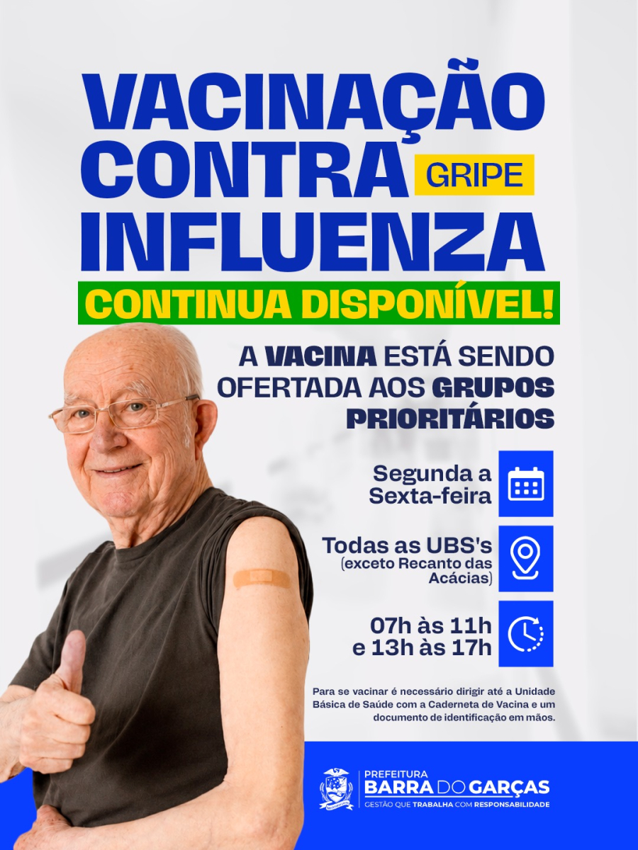 Vacina contra a Influenza segue disponível para o grupo prioritário em Barra do Garças