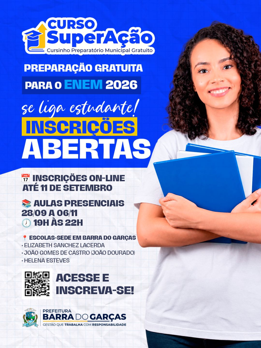 SuperAção: Inscrições para cursinho preparatório para o ENEM 2026 estão abertas em Barra do Garças
