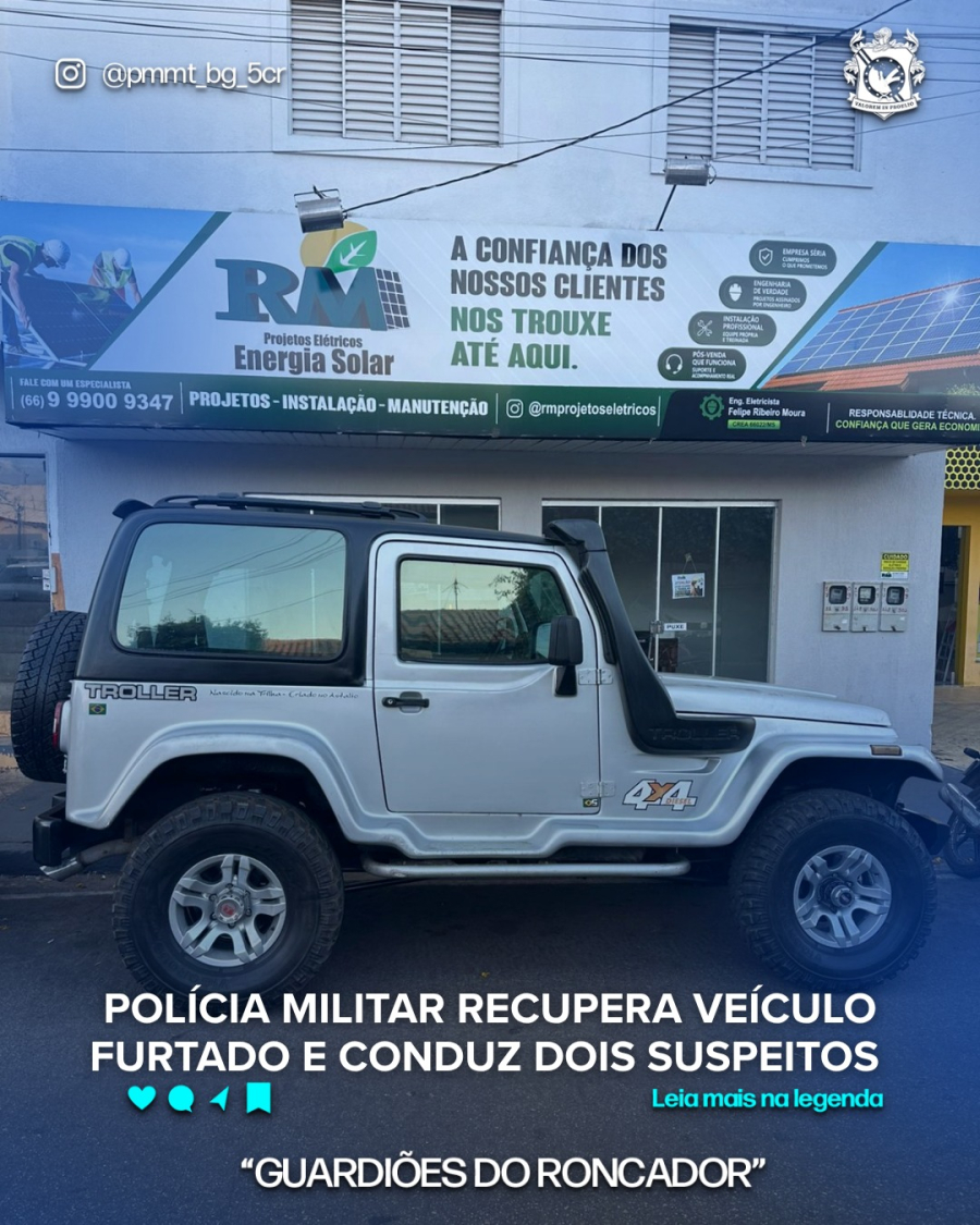 RECUPERAÇÃO DE  VEÍCULO FURTADO E CONDUZ DOIS SUSPEITOS