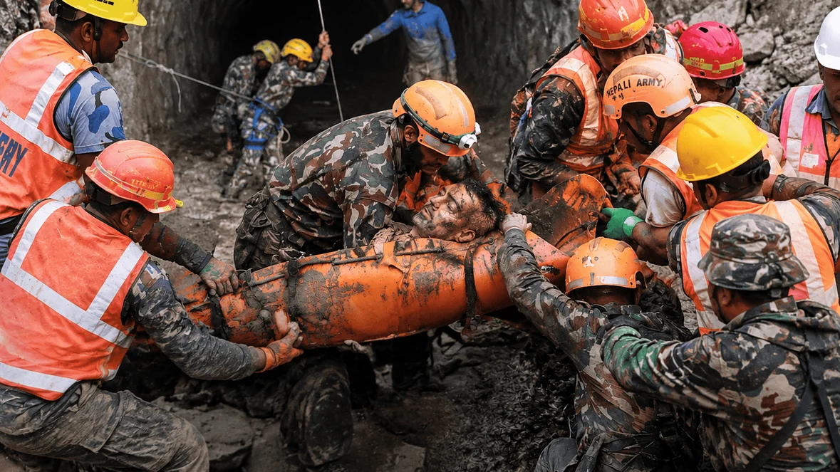 Resgate trabalhadores presos em túnel no Nepal