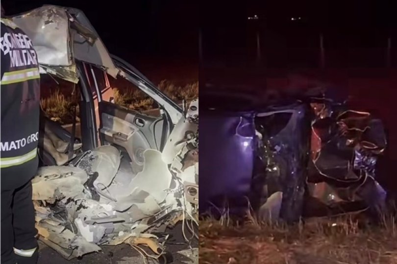 Bombeiros prestam socorro em colisão entre dois veículos na BR-070, em Dom Aquino...