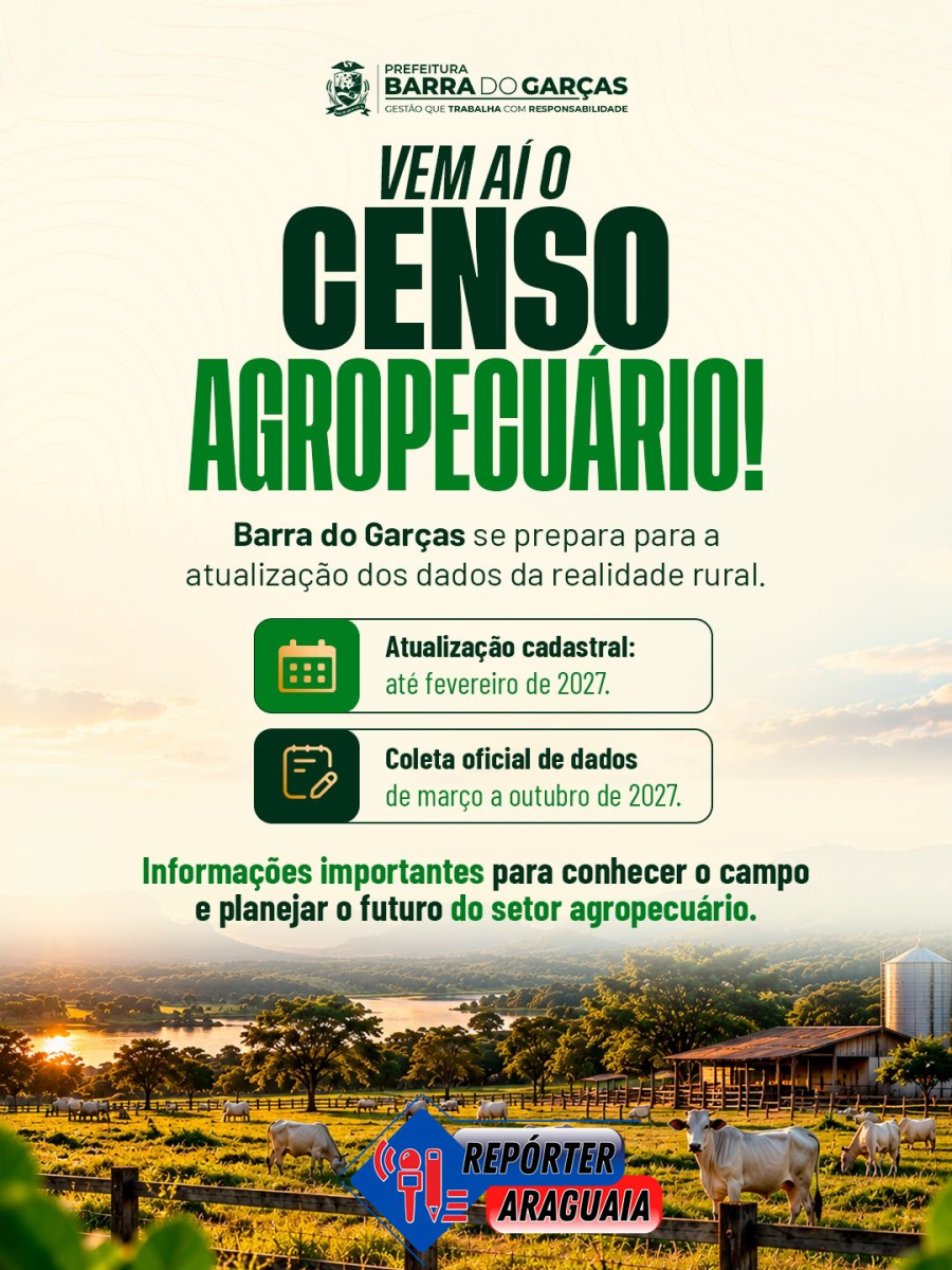 Censo Agropecuário terá atualização cadastral a partir de outubro em Barra do Garças