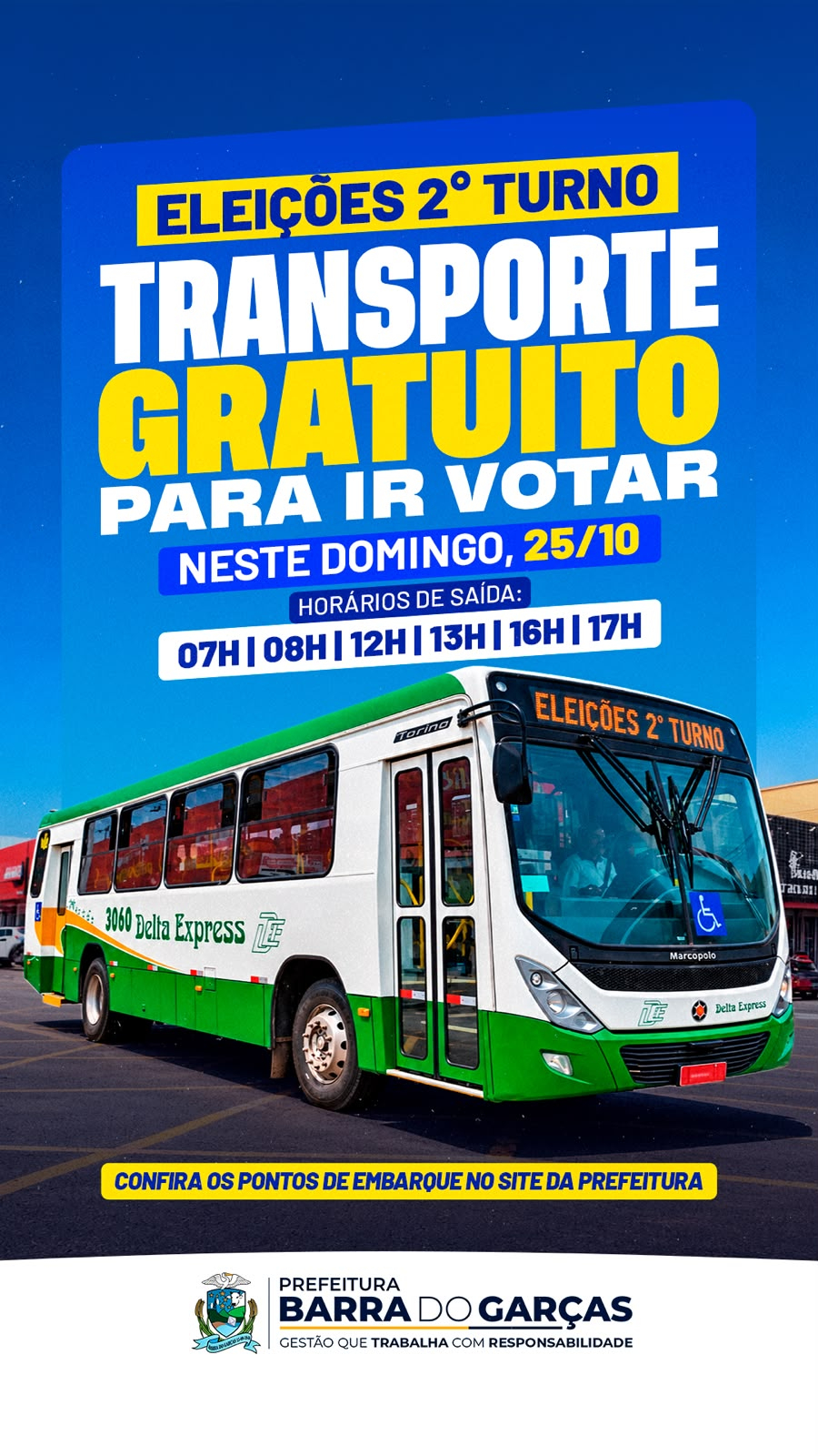 SEGUNDO TURNO: Em Barra do Garças, haverá transporte coletivo gratuito para os eleitores neste domingo (25)