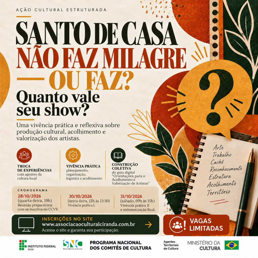 Público interessado em uma vivência prática e reflexiva sobre produção cultural, acolhimento e valorização dos profissionais da arte.